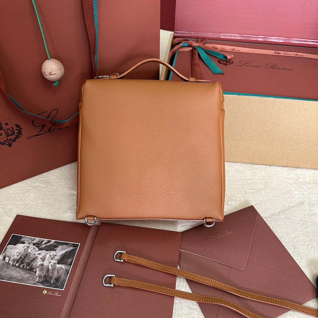 EXTRA POCKET BACKPACK L23.5 IN GINGER ORANGE CALFSKIN WITH SILVER HARDWARE House Of Sarah