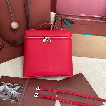 EXTRA POCKET BACKPACK L23.5 IN CHERRY RED CALFSKIN WITH SILVER HARDWARE House Of Sarah Bags