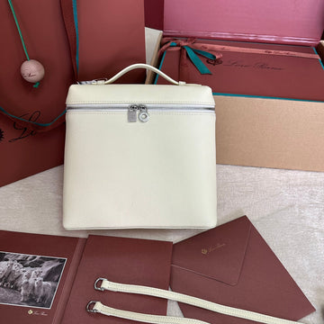EXTRA POCKET BACKPACK L23.5 IN WHITE CALFSKIN WITH SILVER HARDWARE House Of Sarah