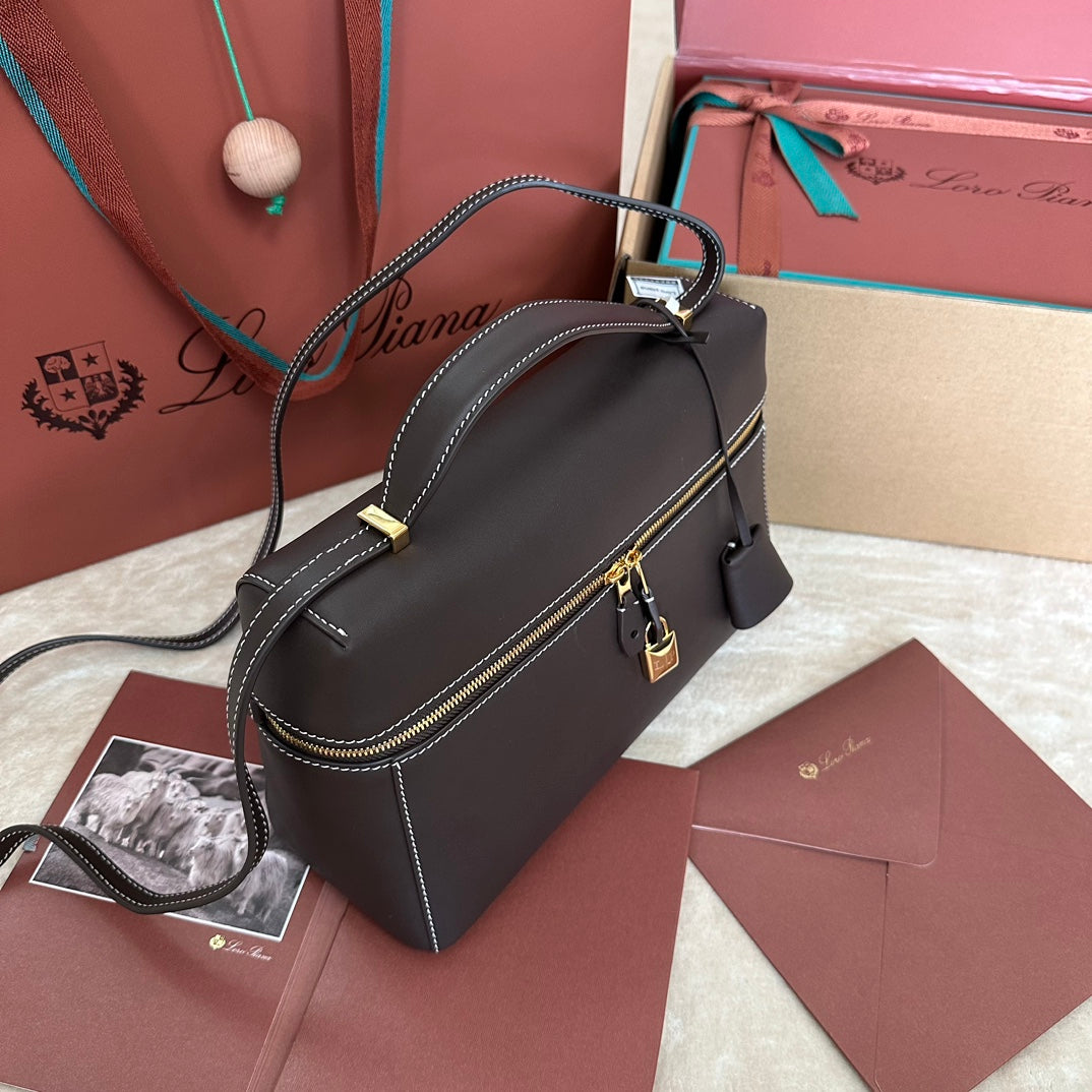 EXTRA BAG L27 IN CHOCOLATE BROWN SMOOTH CALFSKIN WITH GOLD HARDWARE House Of Sarah Bags