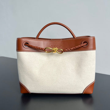SMALL ANDIAMO 25 IN WHITE BROWN CALFSKIN AND CANVAS House Of Sarah