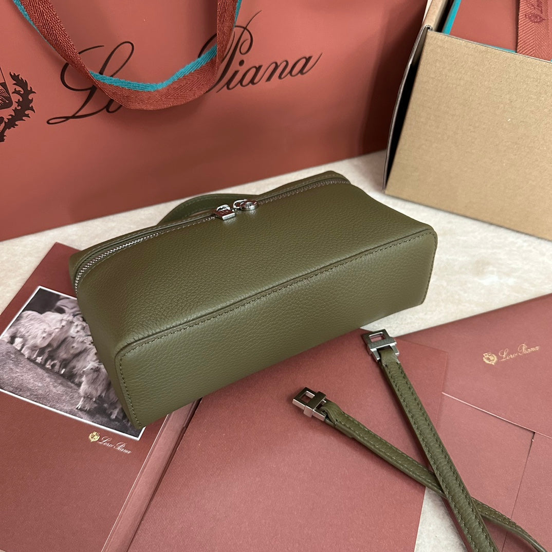 EXTRA POCKET L19 IN OLIVE GREEN CALFSKIN WITH SILVER HARDWARE House Of Sarah
