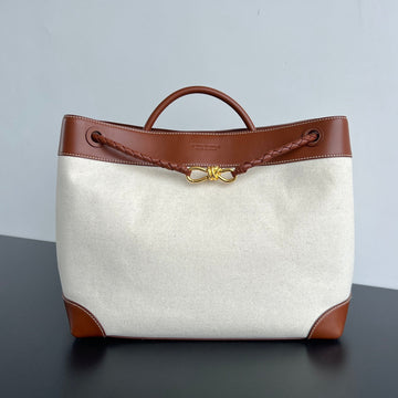 LARGE ANDIAMO 42 IN WHITE BROWN CALFSKIN AND CANVAS House Of Sarah