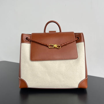 LARGE ANDIAMO BACKPACK 48 IN LIGHT WOOF CALFSKIN AND CANVAS by House Of Sarah