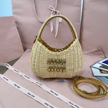 WANDER WICKER BAG 20 IN TAN RATTAN House Of Sarah Bags