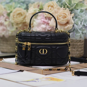 CARO 16 MINI VANITY CASE IN BLACK MACROCANNAGE LAMBSKIN House Of Sarah