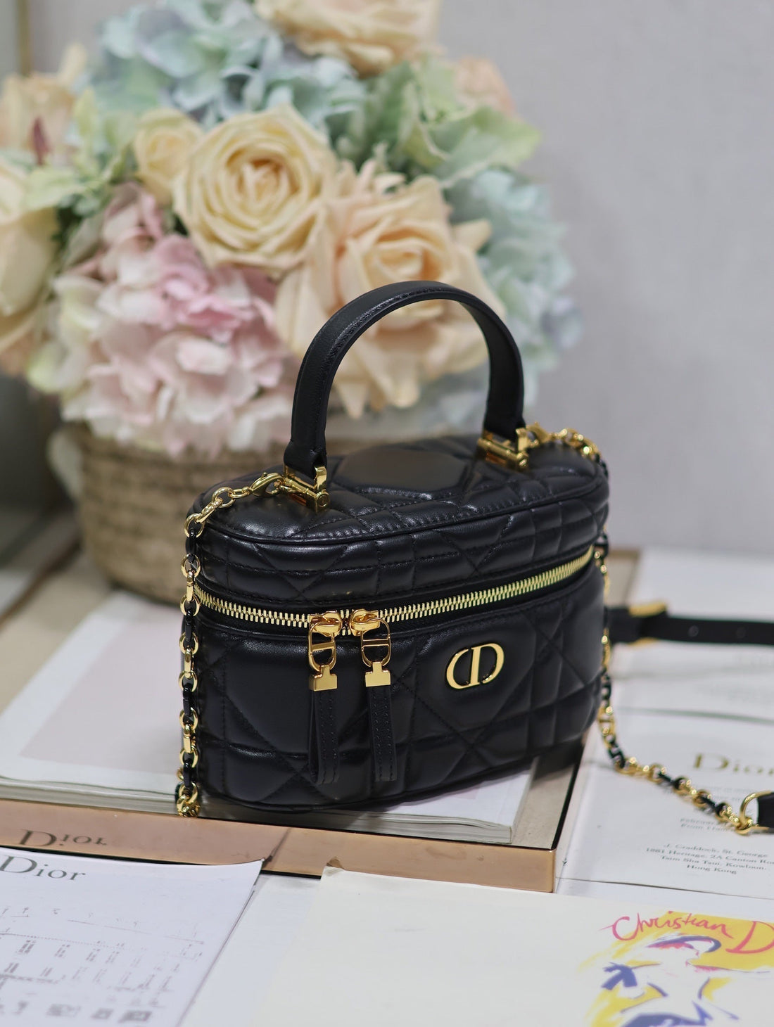 CARO 16 MINI VANITY CASE IN BLACK MACROCANNAGE LAMBSKIN House Of Sarah