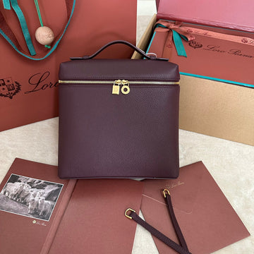 EXTRA POCKET BACKPACK L23.5 IN WINE PURPLE CALFSKIN WITH GOLD HARDWARE House Of Sarah Bags