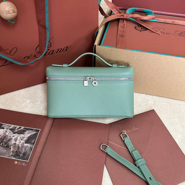 EXTRA POCKET L19 IN TEAL GREEN CALFSKIN WITH SILVER HARDWARE House Of Sarah