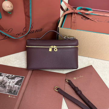 EXTRA POCKET L19 IN WINE PURPLE CALFSKIN WITH GOLD HARDWARE House Of Sarah Bags
