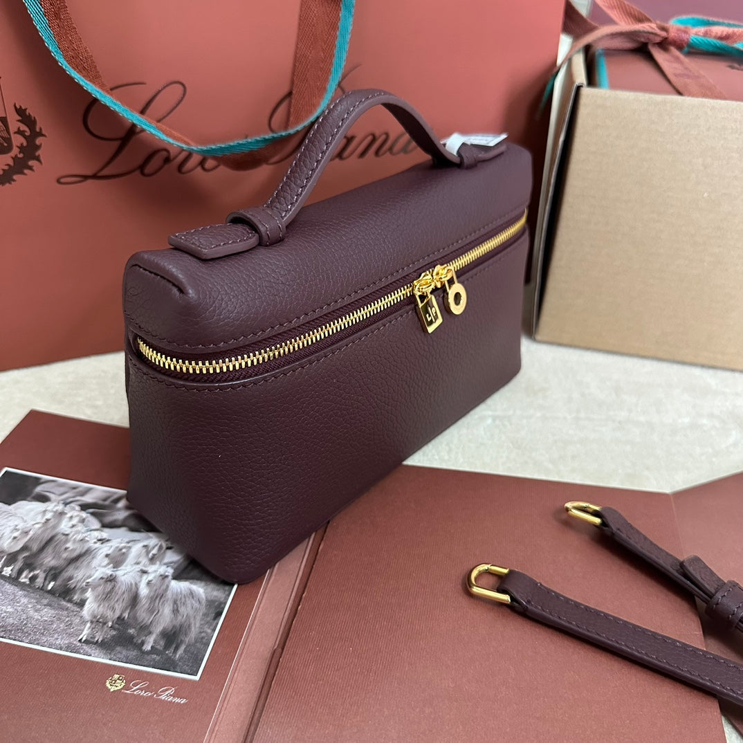 EXTRA POCKET L19 IN WINE PURPLE CALFSKIN WITH GOLD HARDWARE by House Of Sarah