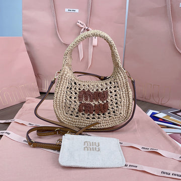 WANDER HOBO BAG 20 IN BEIGE MIX BROWN WOVEN RAFFIA House Of Sarah