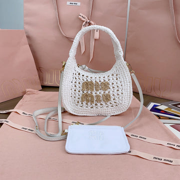WANDER HOBO BAG 20 IN WHITE MIX BROWN WOVEN RAFFIA House Of Sarah Bags