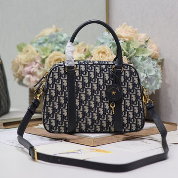 MEDIUM 31 D-VIBE BOWLING BAG IN BLUE MONOGRAM OBLIQUE JACQUARD House Of Sarah