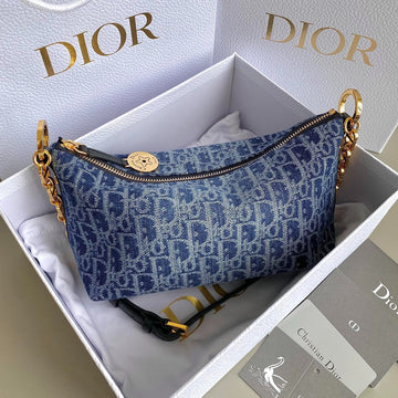DIORSTAR 28 HOBO BAG WITH CHAIN BLUE DENIM OBLIQUE JACQUARD House Of Sarah