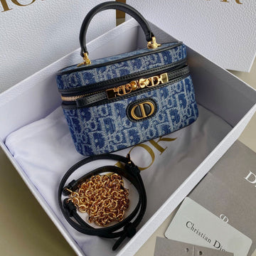 MINI VANITY CASE 16 BLUE DENIM OBLIQUE JACQUARD House Of Sarah
