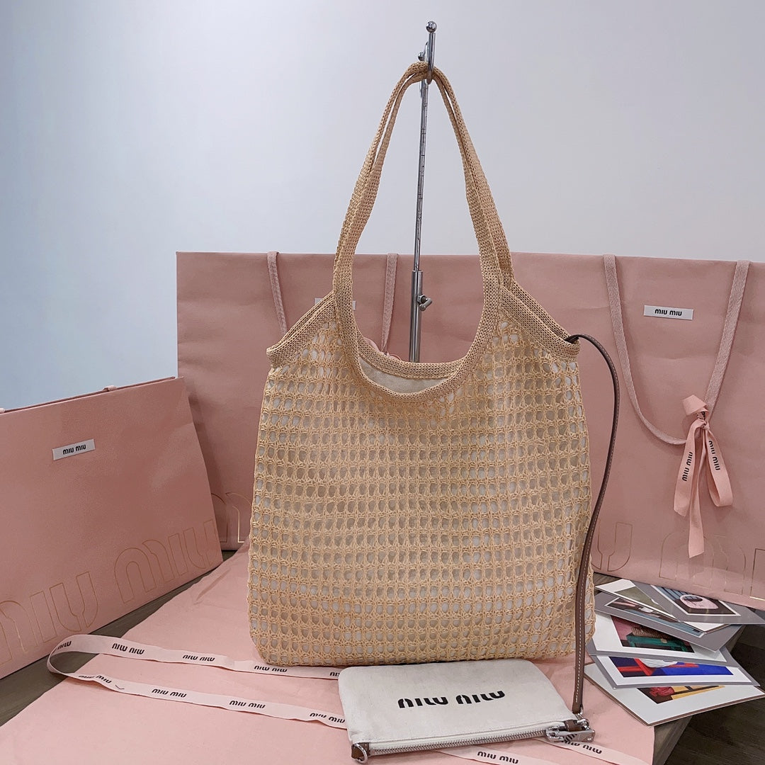 IVY TOTE BAG 40 IN BEIGE MIX WHITE MESH House Of Sarah Bags