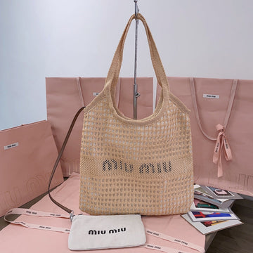 IVY TOTE BAG 40 IN BEIGE MIX WHITE MESH House Of Sarah Bags