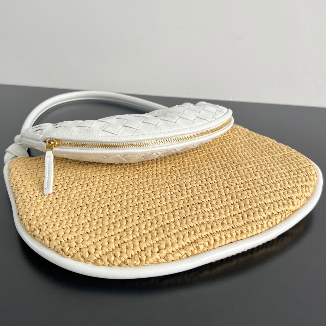 GEMELLI SHOULDER BAG 36 IN BEIGE RAFFIA AND WHITE LAMBSKIN House Of Sarah