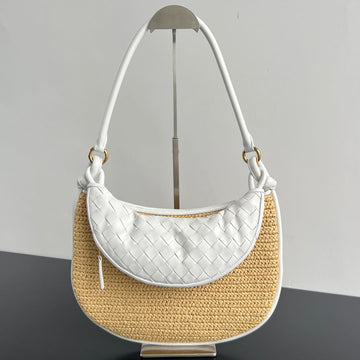 GEMELLI SHOULDER BAG 36 IN BEIGE RAFFIA AND WHITE LAMBSKIN House Of Sarah
