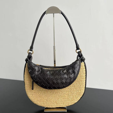 GEMELLI SHOULDER BAG 36 IN BEIGE RAFFIA AND FONDANT LAMBSKIN House Of Sarah