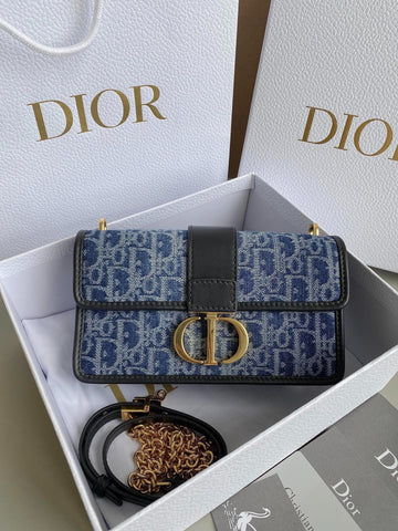 21 MONGTAIGNE EAST-WET WITH CHAIN BLUE DENIM OBLIQUE JACQUARD House Of Sarah Bags