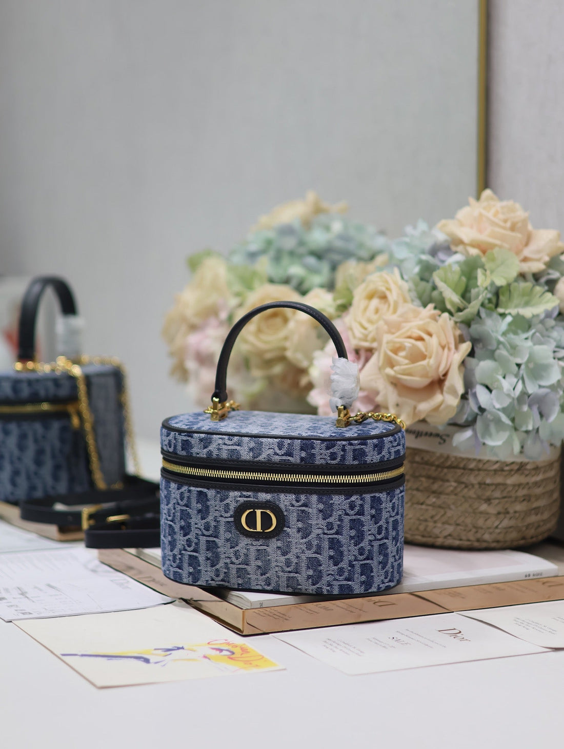 CARO SMALL 20 VANITY CASE IN CERULEAN BLUE MONOGRAM DENIM By House Of Sarah