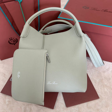 LARGE 36 BALE BAG IN PEARL GRAY GRAINED CALFSKIN by House Of Sarah