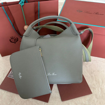 MEDIUM 36 BAG IN ASH GRAY CALFSKIN WITH GOLD HARDWARE House Of Sarah