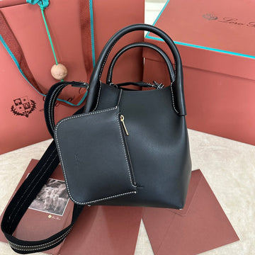 SMALL 21 BALE BAG IN BLACK GRAINED CALFSKIN WITH GOLD HARDWARE by House Of Sarah