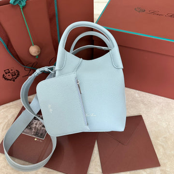 SMALL 21 BALE BAG IN LIGHT BLUE GRAINED CALFSKIN WITH SILVER HARDWARE by House Of Sarah