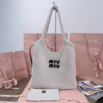HOLLOW KNITTED TOTE BAG 40 IN WHITE MIX BLACK WOVEN FABRIC House Of Sarah