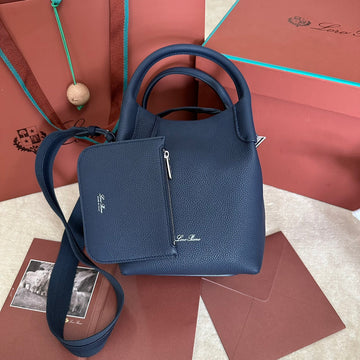 SMALL 21 BALE BAG IN NAVY BLUE GRAINED CALFSKIN WITH SILVER HARDWARE House Of Sarah Bags