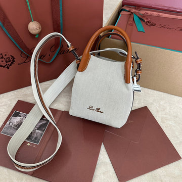 MICRO BALE BAG IN WHITE CANVAS AND BRONZE BROWN CALFSKIN House Of Sarah