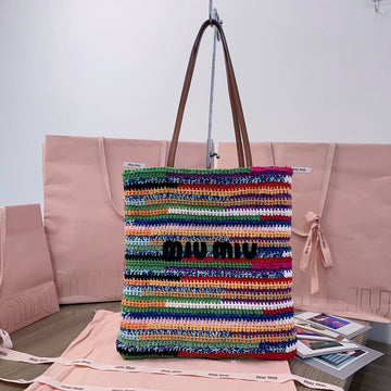 CROCHET TOTE BAG 38 IN MULTICOLORED WOVEN RAFFIA House Of Sarah Bags