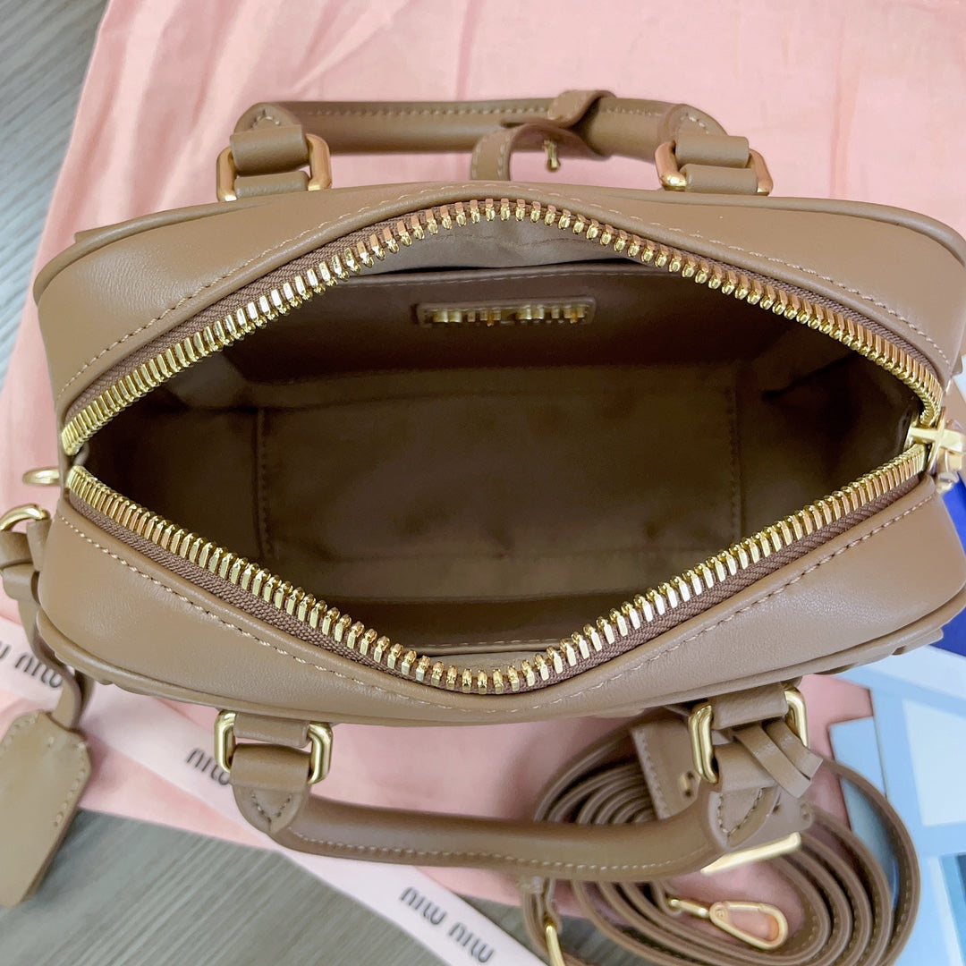 ARCADIE MATELASSÉ NAPPA SMALL BAG 19 IN COFFEE LAMBSKIN GOLD HARDWARE House Of Sarah