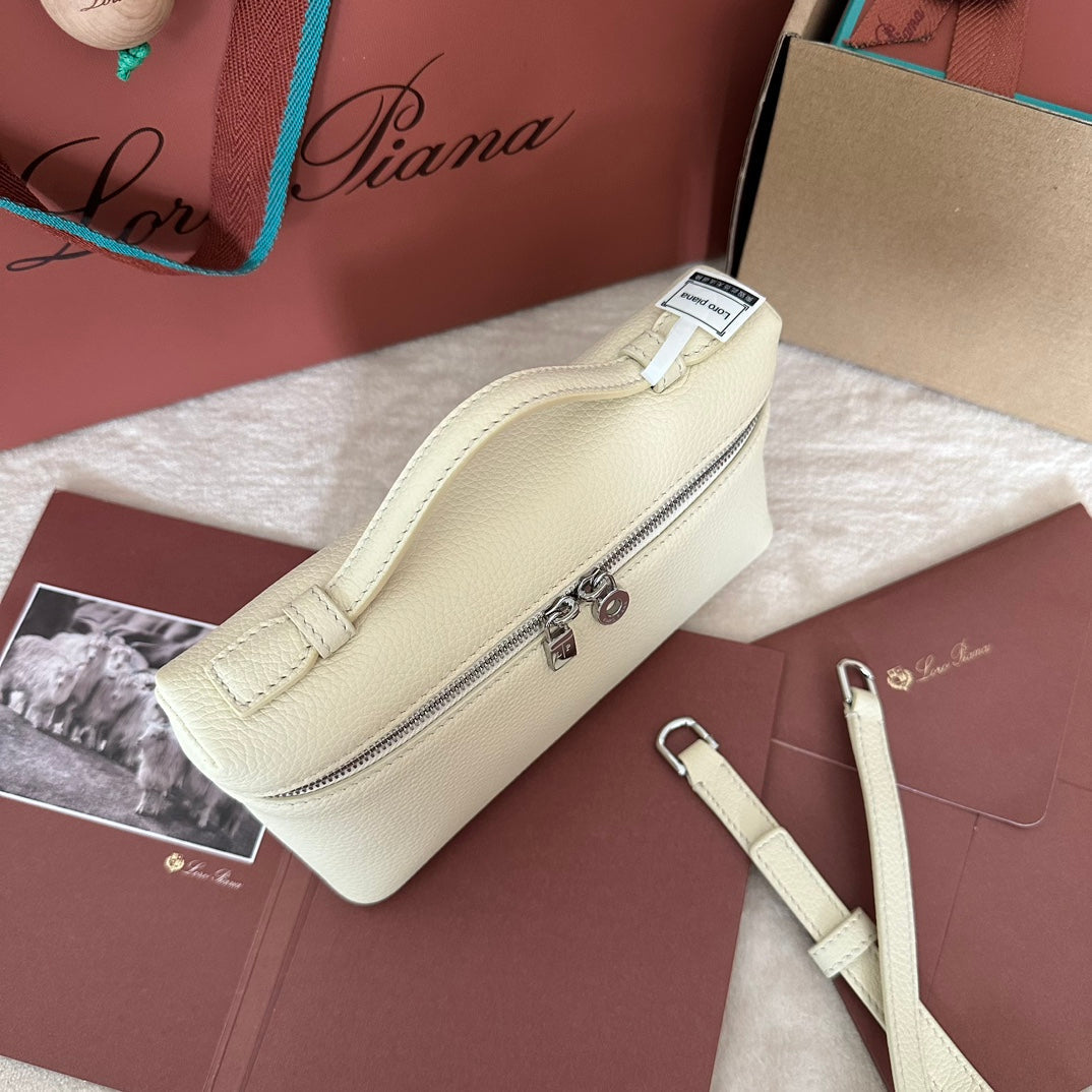EXTRA POCKET L19 IN BISQUE BEIGE CALFSKIN WITH SILVER HARDWARE House Of Sarah Bags