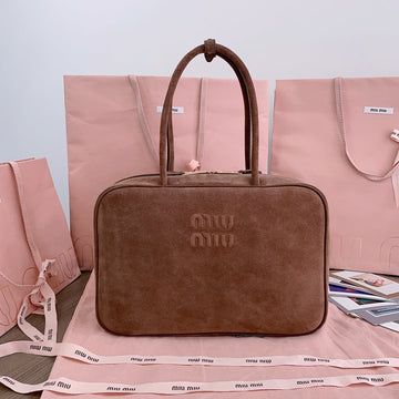 BEAU TOP HANDLE BAG 34 IN BROWN SUEDE House Of Sarah Bags