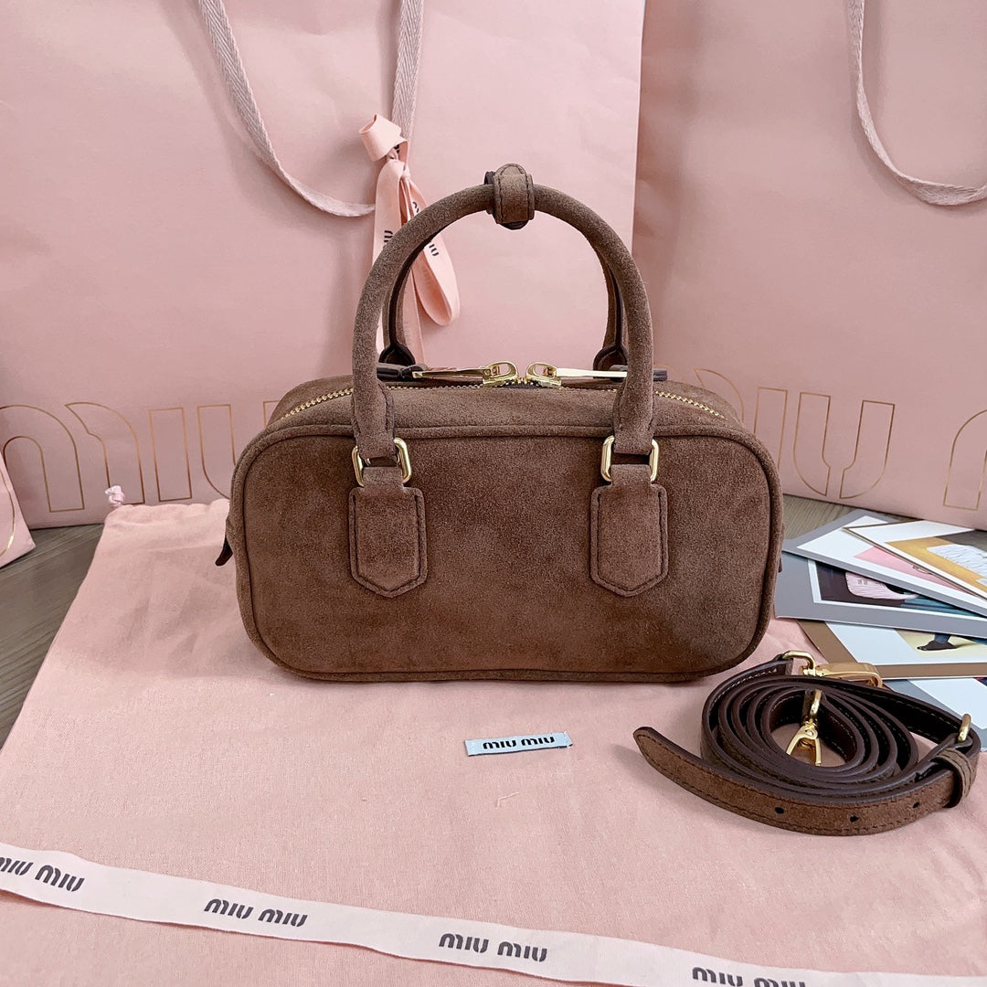 ARCADIE BAG 22 IN CEDAR BROWN SUEDE GOLD HARDWARE House Of Sarah