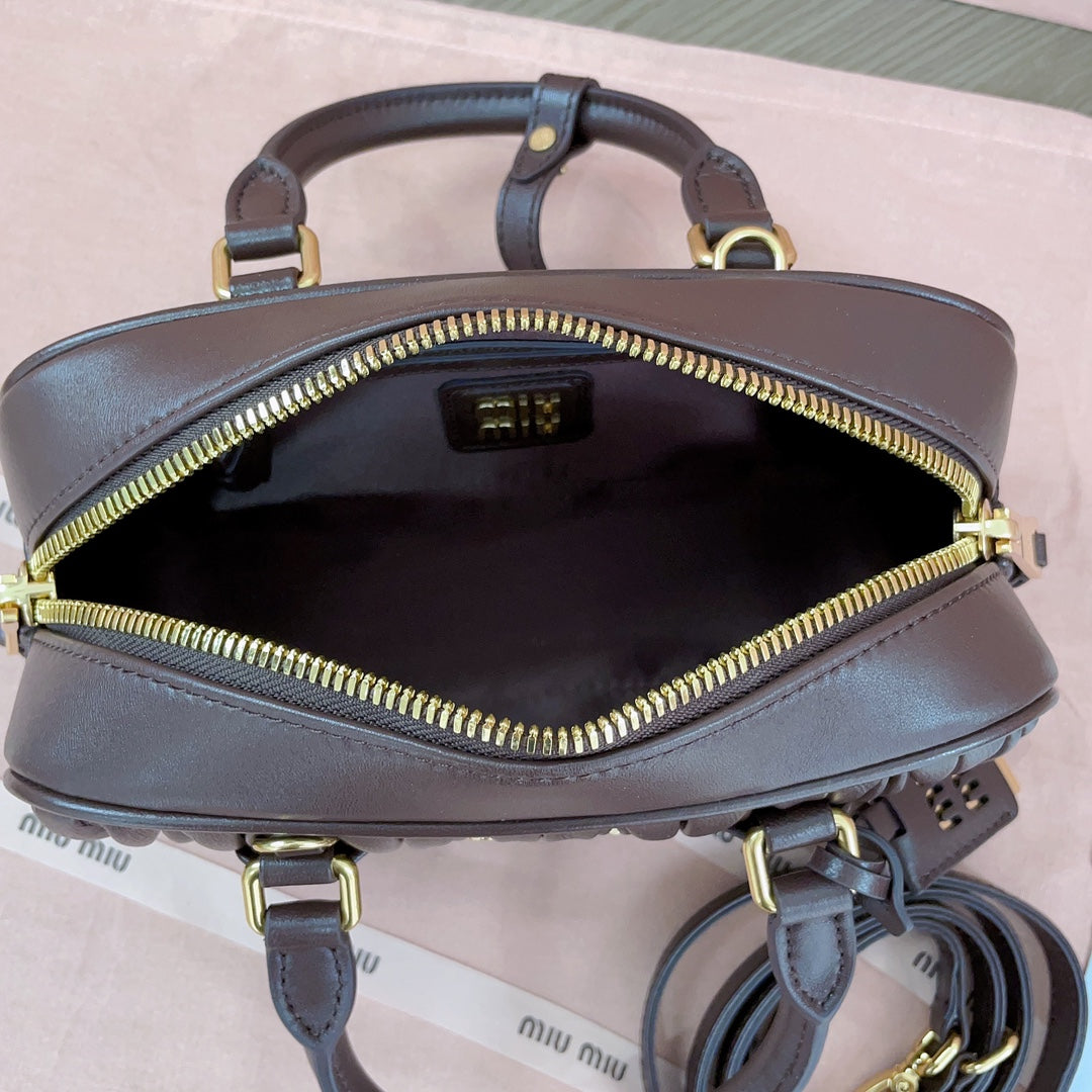 ARCADIE MATELASSÉ NAPPA BAG 22 IN CHESTNUT BROWN CALFSKIN GOLD HARDWARE House Of Sarah