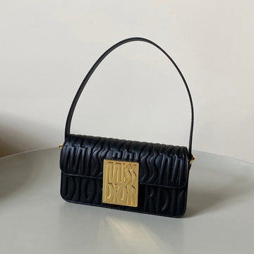 MEDIUM FLAP BAG 22 IN BLACK QUILTED ALLOVER CALFSKIN By House Of Sarah