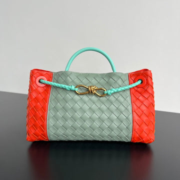 EAST WEST ANDIAMO BAG 29 IN ORANGE AND LIGHT GREEN CALFSKIN House Of Sarah
