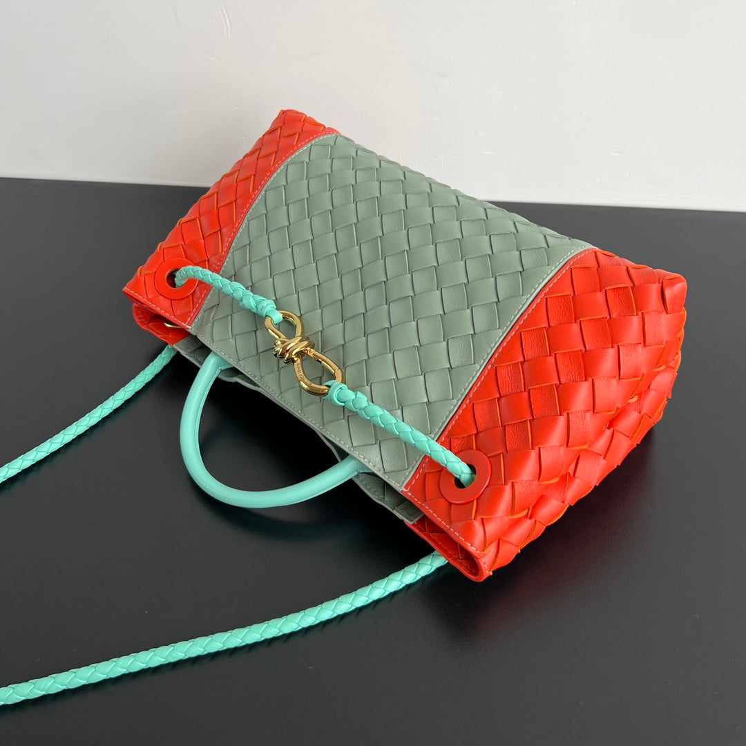 EAST WEST ANDIAMO BAG 29 IN ORANGE AND LIGHT GREEN CALFSKIN House Of Sarah