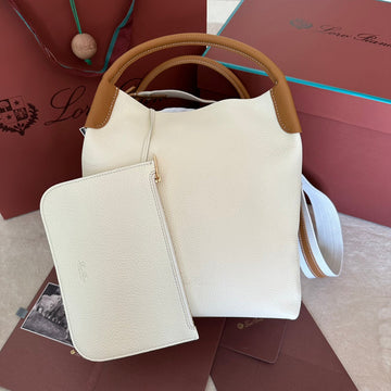 MEDIUM 36 BAG IN WHITE MIX BRONZE BROWN CALFSKIN WITH GOLD HARDWARE by House Of Sarah