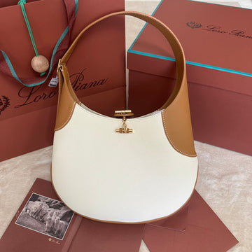 BOHouse Of SarahIN SHOULDER BAG 32 IN WHITE MIX BRONZE BROWN CALFSKIN WITH GOLD HARDWARE