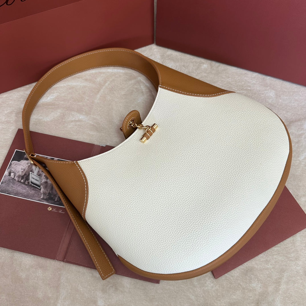 BOHouse Of SarahIN SHOULDER BAG 32 IN WHITE MIX BRONZE BROWN CALFSKIN WITH GOLD HARDWARE