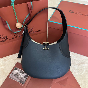 BOHouse Of SarahIN SHOULDER BAG 32 IN PRUSSIAN BLUE MIX BLACK CALFSKIN WITH GOLD HARDWARE