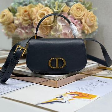 SMALL 19 MONTAIGNE AVENUE TOP HANDLE BAG BLUE DIOR OBLIQUE JACQUARD AND BLACK SMOOTH CALFSKIN 221158 House Of Sarah