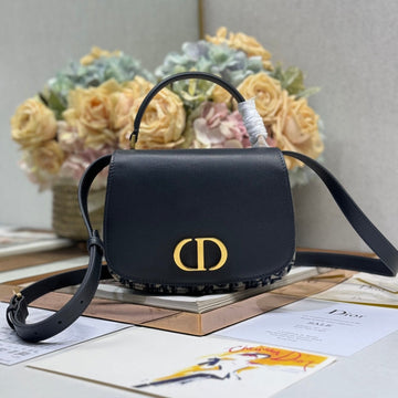 SMALL 19 MONTAIGNE AVENUE TOP HANDLE BAG BLUE DIOR OBLIQUE JACQUARD AND BLACK SMOOTH CALFSKIN House Of Sarah Bags