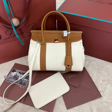 LOOM BAG 25 IN WHITE MIX BRONZE BROWN CALFSKIN WITH GOLD HARDWARE House Of Sarah